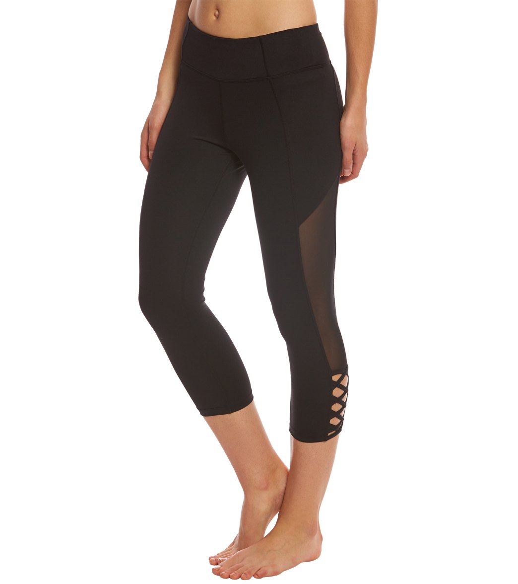 Betsey Johnson Mesh Insert Cutout Yoga Capri Leggings